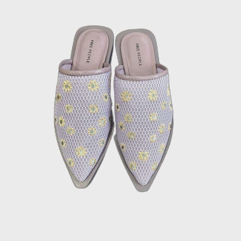 Free People Shoes Womens Sz 6 Becky Daisy Mules Embroidered Flowers Flat Mules - Picture 5 of 6